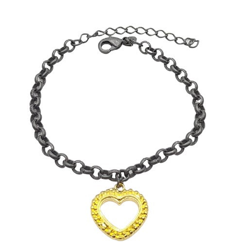 Pulsera corazón 19 cm  Enchapado en Oro amarillo y peltre