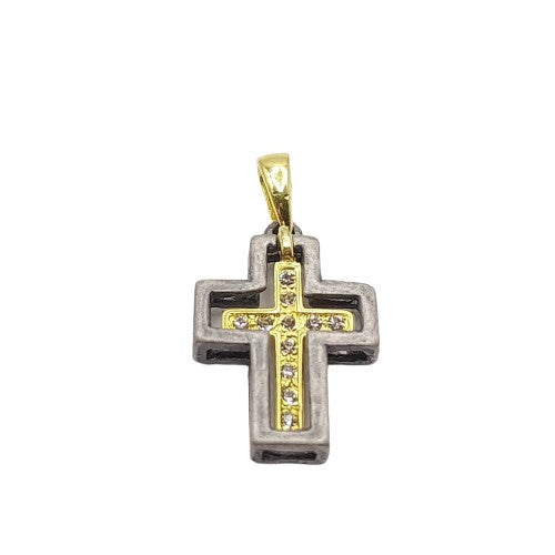 Colgante Cruz Brillos 2,5 cm Enchapado en Oro amarillo y peltre