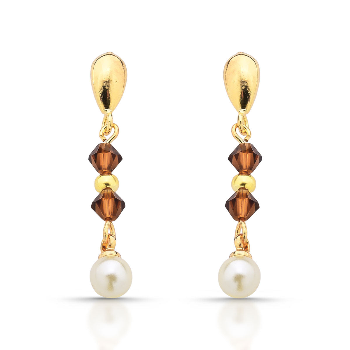 Aro con strass y perla Enchapado en Oro