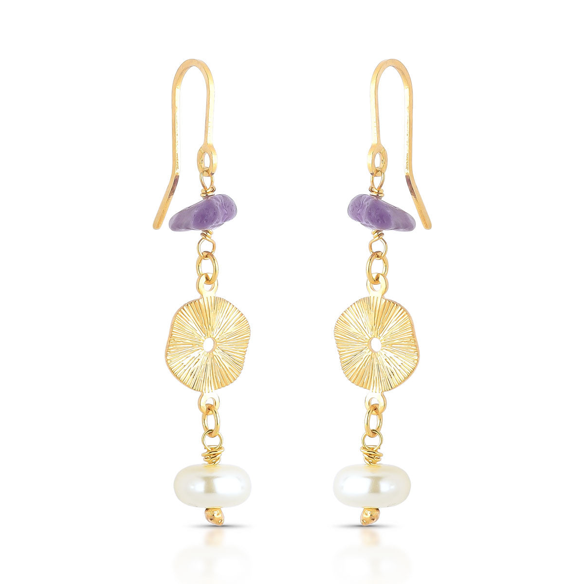 Aro con perla y piedra Enchapado en Oro