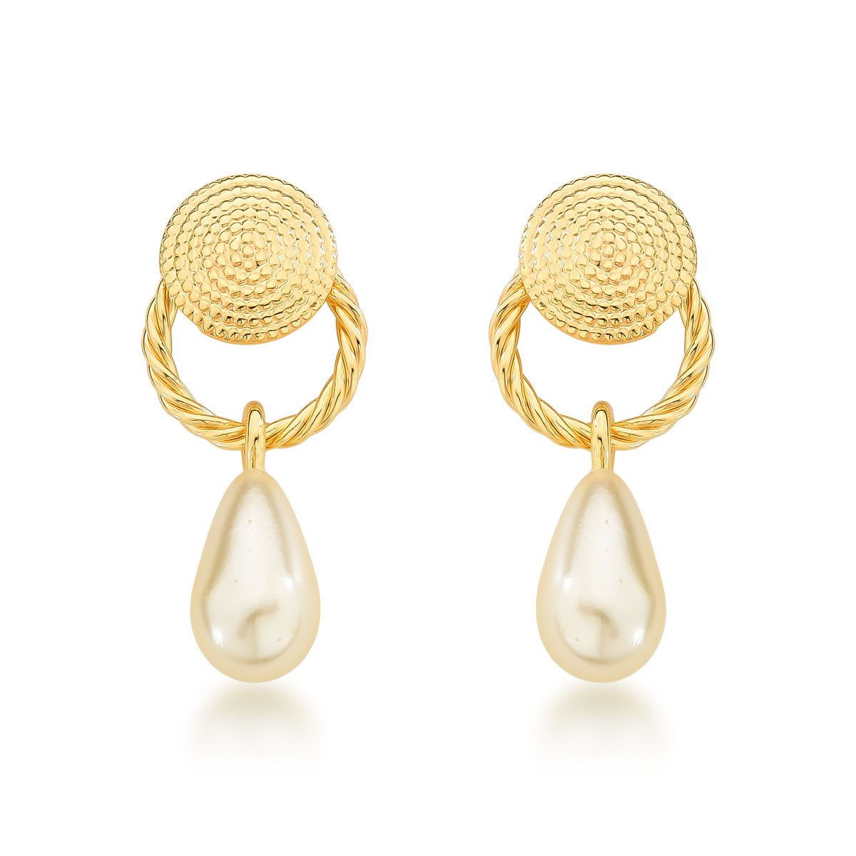 Aro con perla colgante Enchapado en Oro