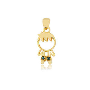 Colgante Niño cristal azul 2 cm Enchapado en Oro
