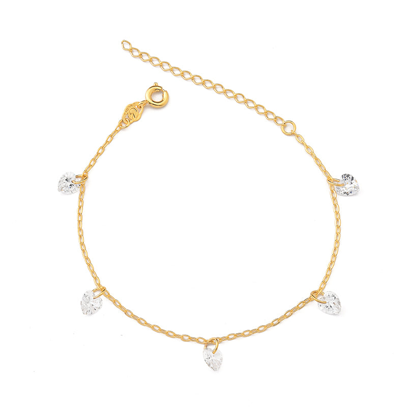 Pulsera colgantes corazones 19 cm Enchapado en Oro