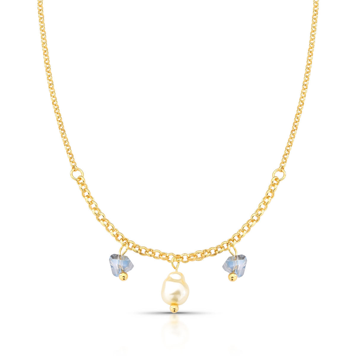 Collar colgante perla y strass 45 cm  Enchapado en Oro