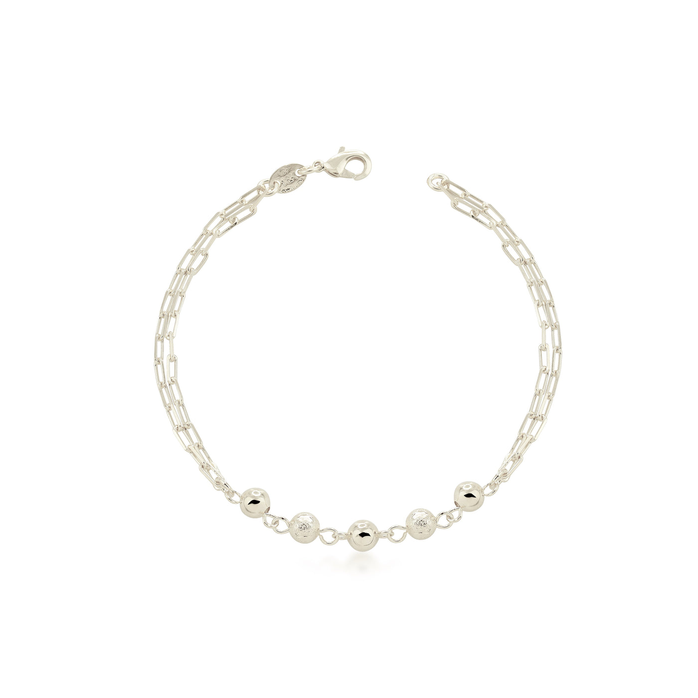 Pulsera esferas doble cadena 19 cm Enchapado en Plata