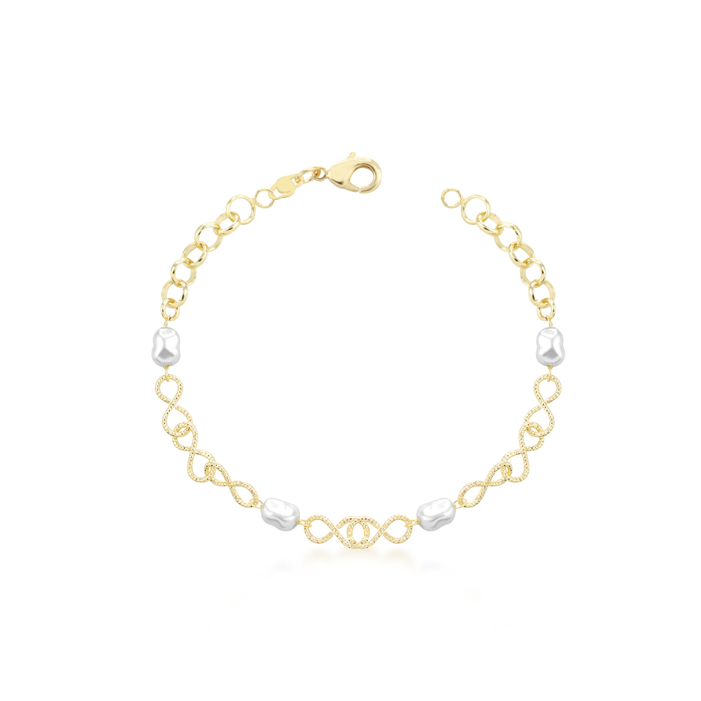 Pulsera  infinito con perla de fantasia 19 cm Enchapado en Oro