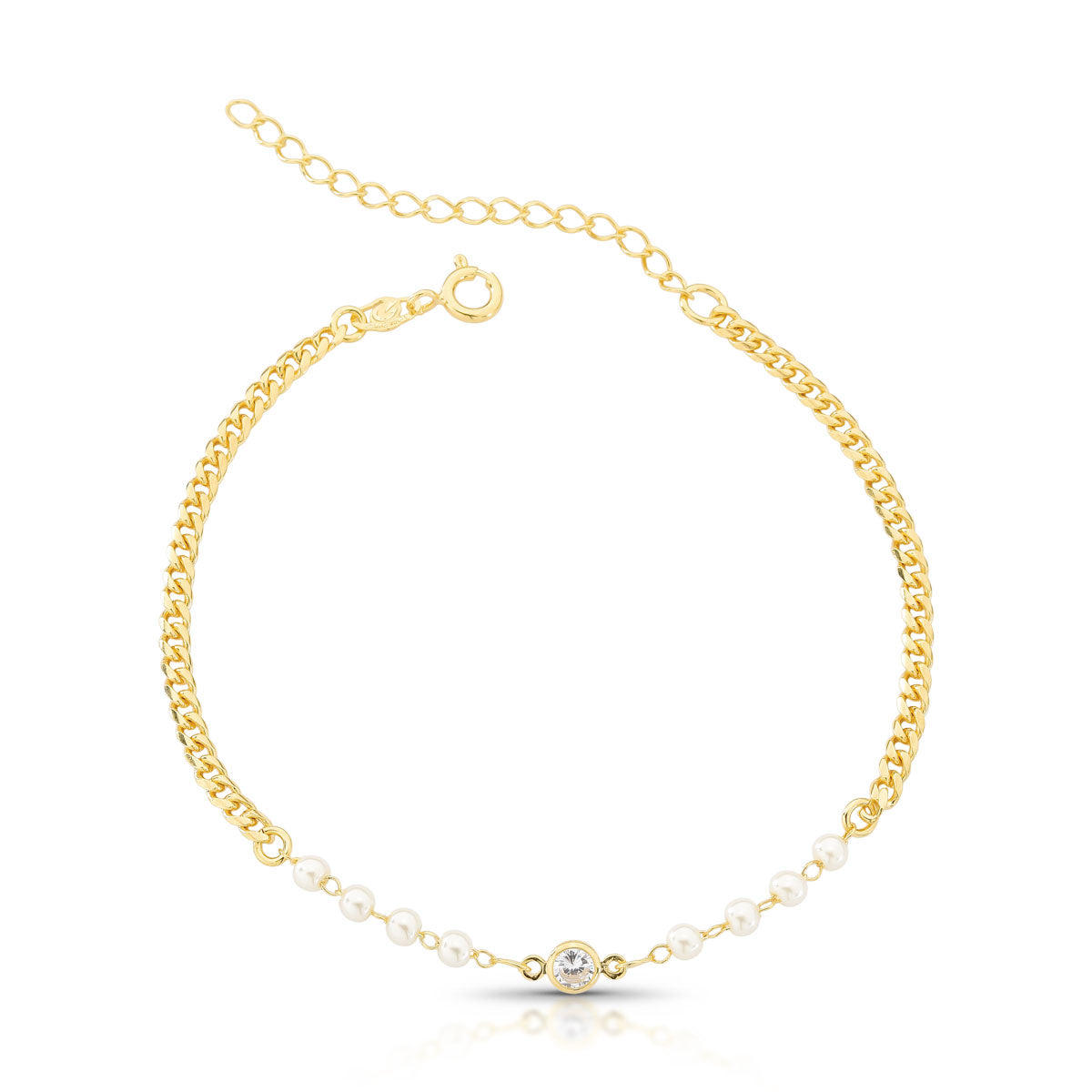 Pulsera perla y punto de luz 19 cm Enchapado en Oro