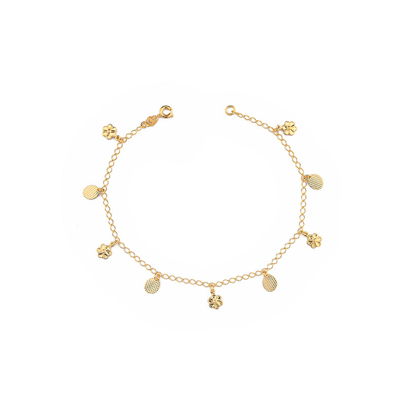 Tobillera colgantes florcitas 23 cm Enchapado en Oro