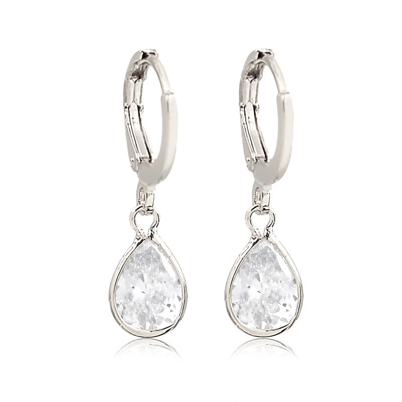 Aro gota Cristal 1 cm Enchapado en Plata