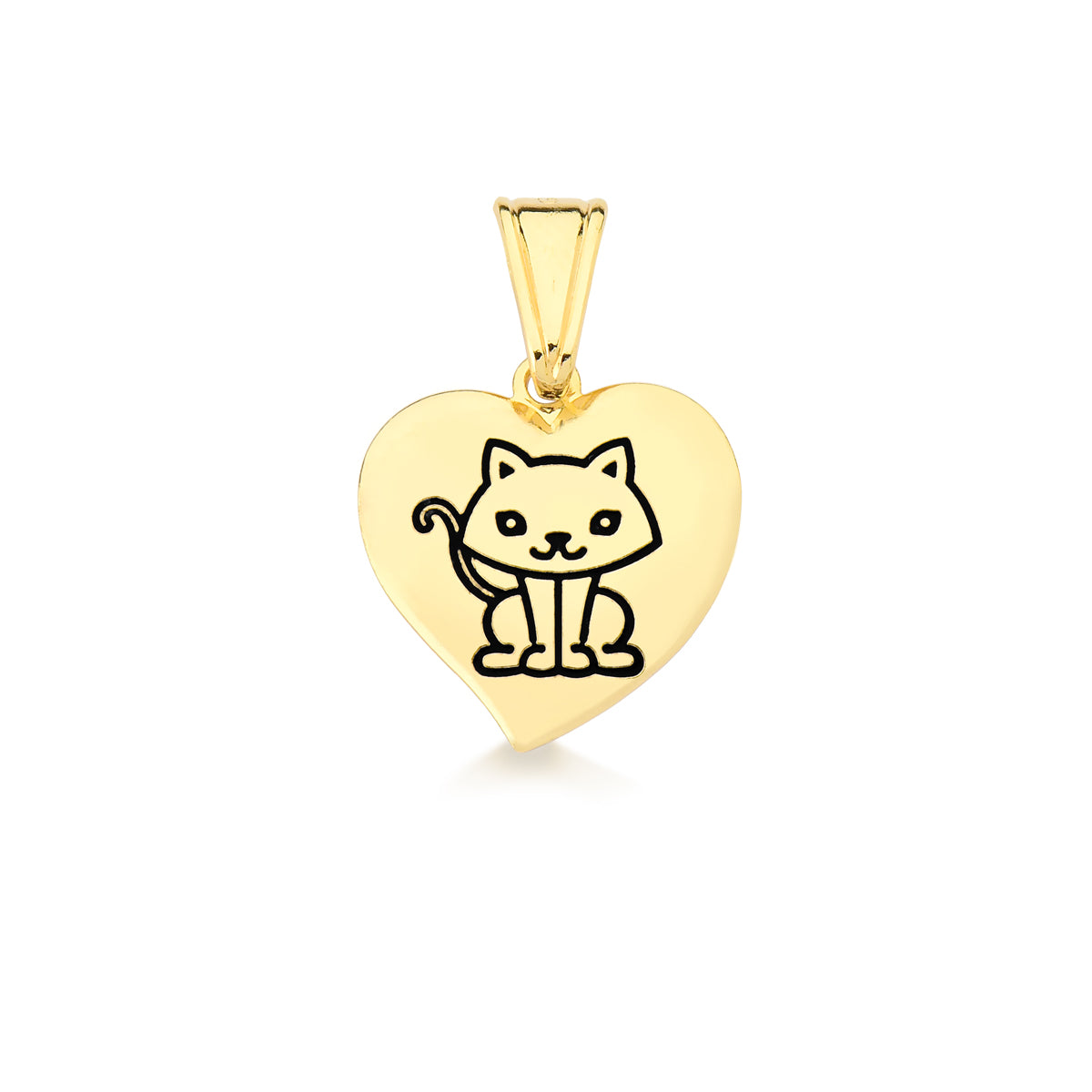 Colgante corazón con gatito 1,5 cm Enchapado en Oro