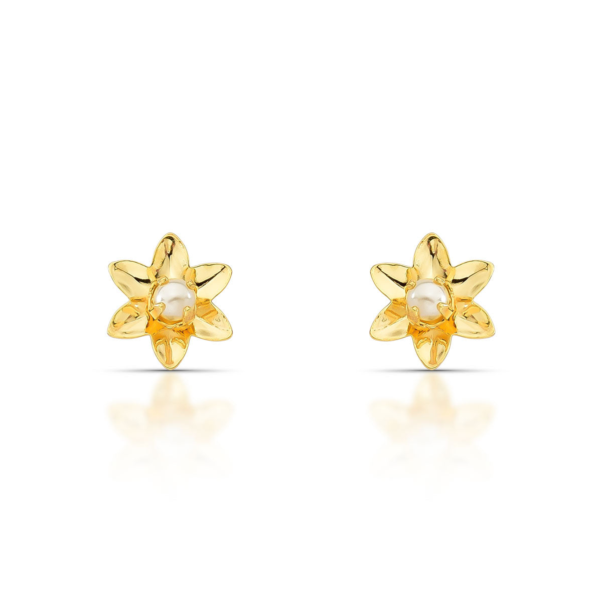 Aro flor con perla 1 cm Enchapado en Oro