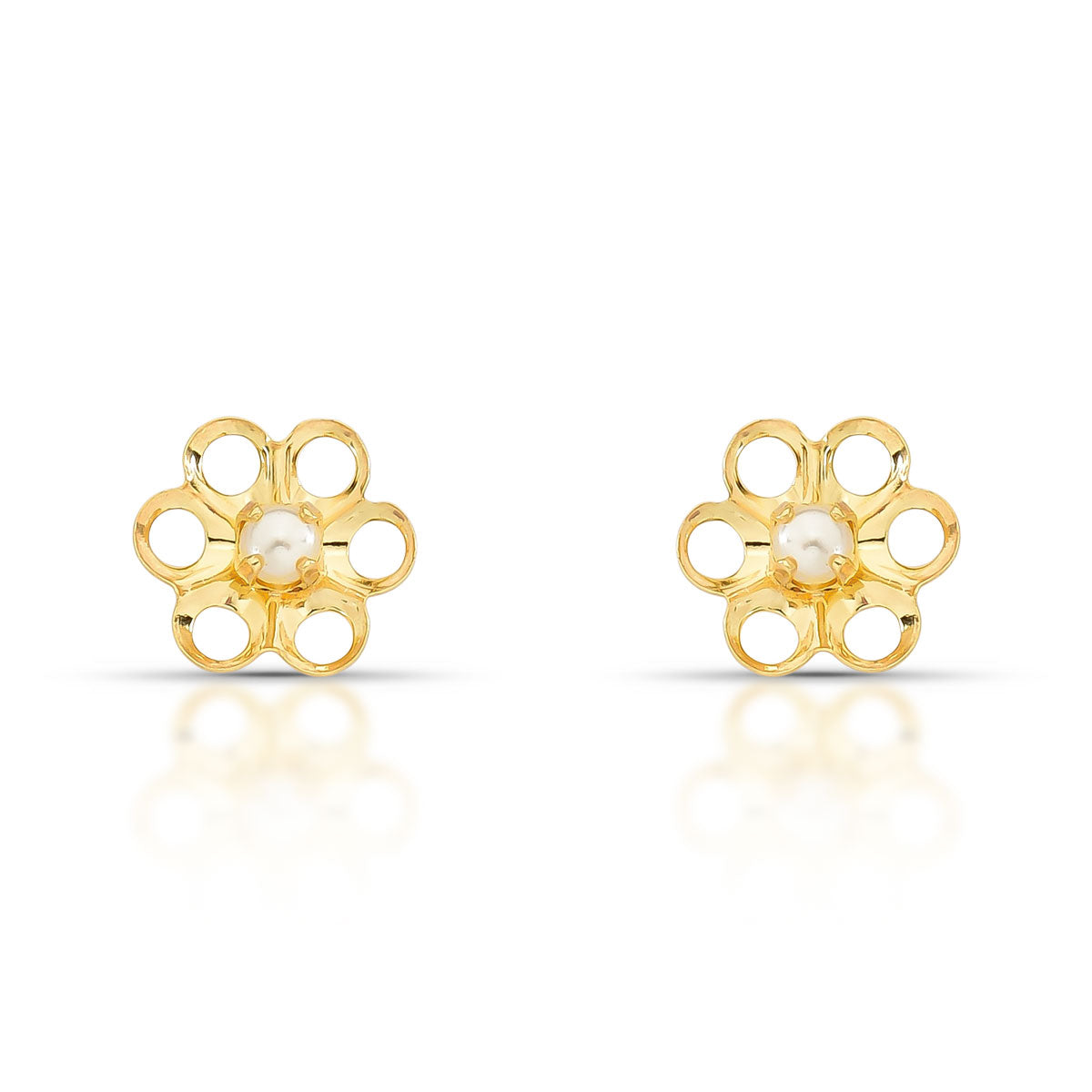 Aro flor con perla 1 cm Enchapado en Oro