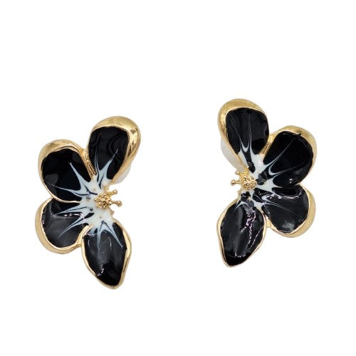 Aro media flor  negra 3,5 cm Bisutería