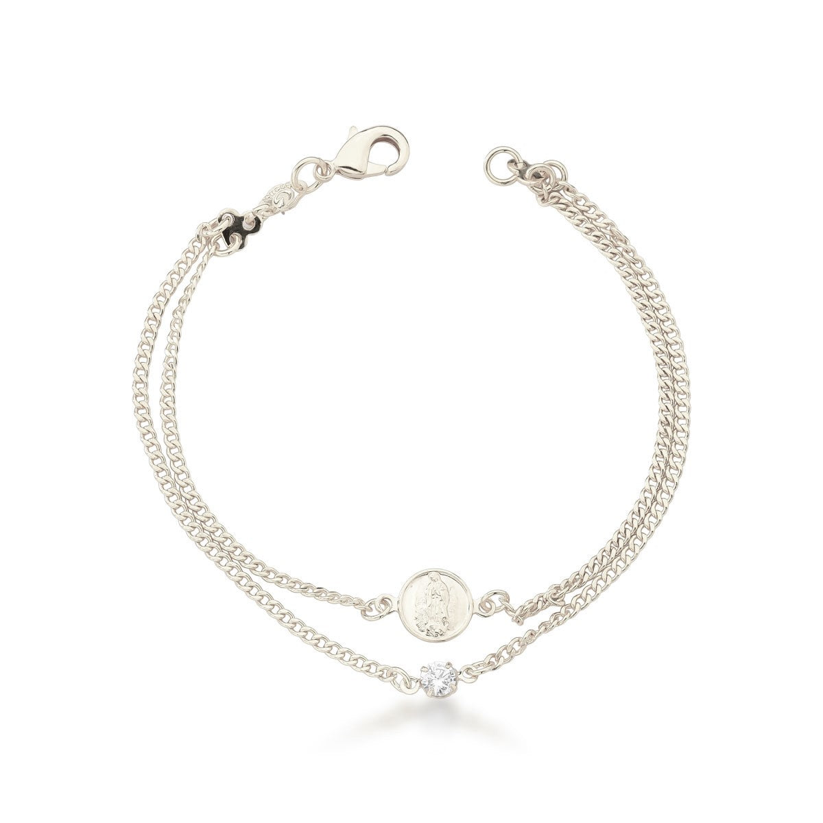 Pulsera doble con virgen Guadalupe 19 cm Enchapado en Plata