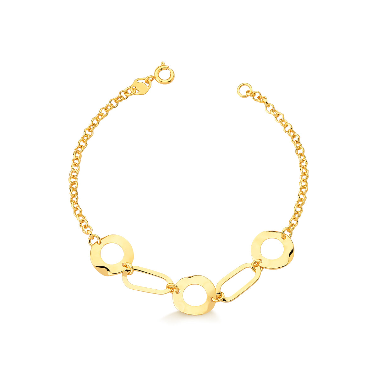 Pulsera rolo con circulos y ovalos 19 cm Enchapado en Oro