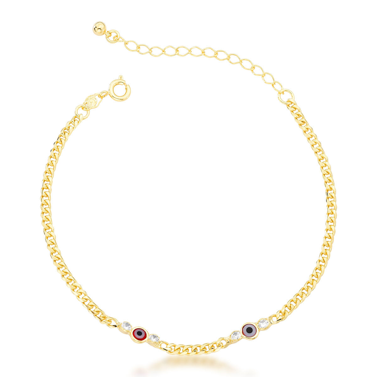 Pulsera con dos ojitos rojos 19 cm Enchapado en Oro