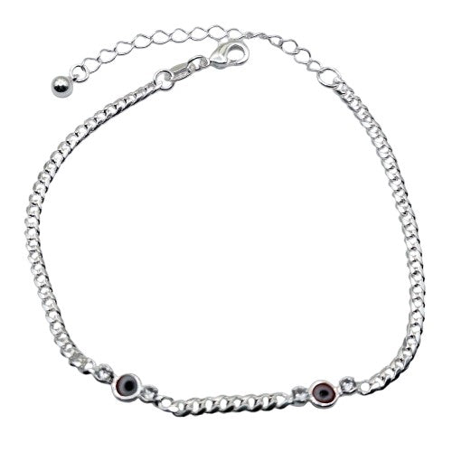 Pulsera con dos ojitos rojos 19 cm Enchapado en Plata