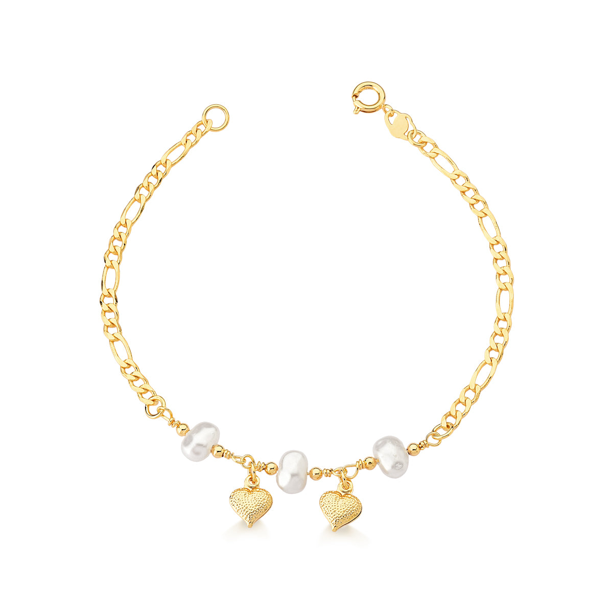 Pulsera con perlas y corazones Enchapado en Oro