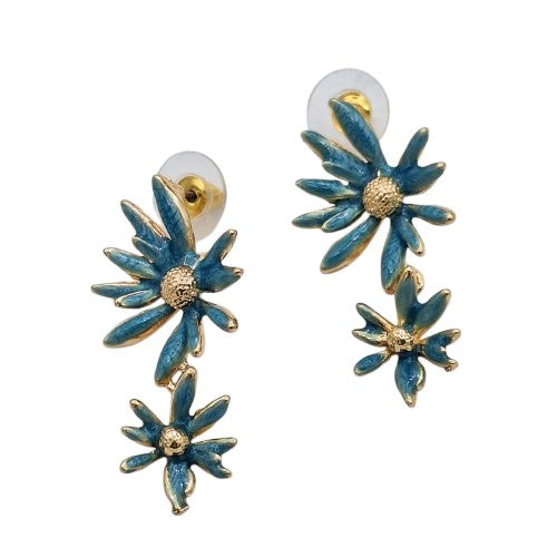 Aro flores celestes  4 cm largo Bisutería