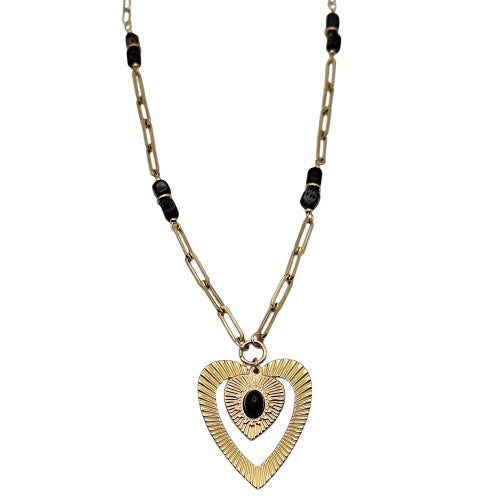 Collar con dos corazones 70 cm Acero