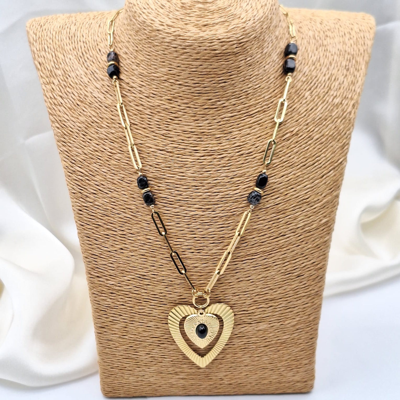 Collar con dos corazones 70 cm Acero