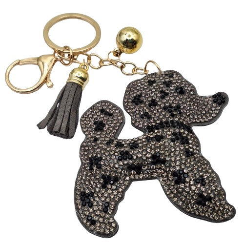 Llavero perro caniche strass gris  Bisuteria