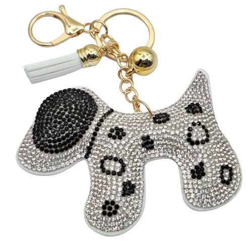 Llavero perro  strass blanco y negro  Bisuteria