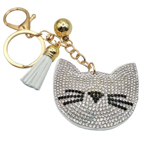 Llavero cara de gato blanco con strass Bisuteria