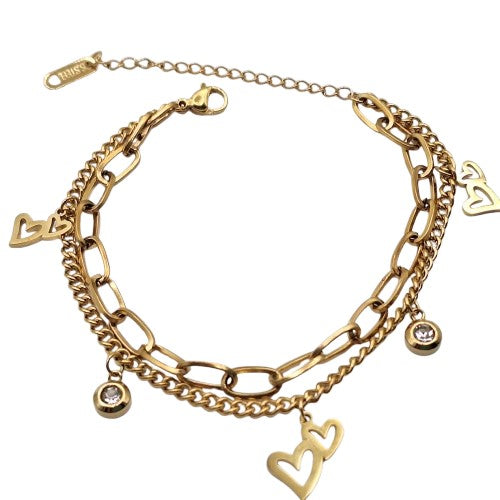 Pulsera doble cadena corazon 18 cm Acero