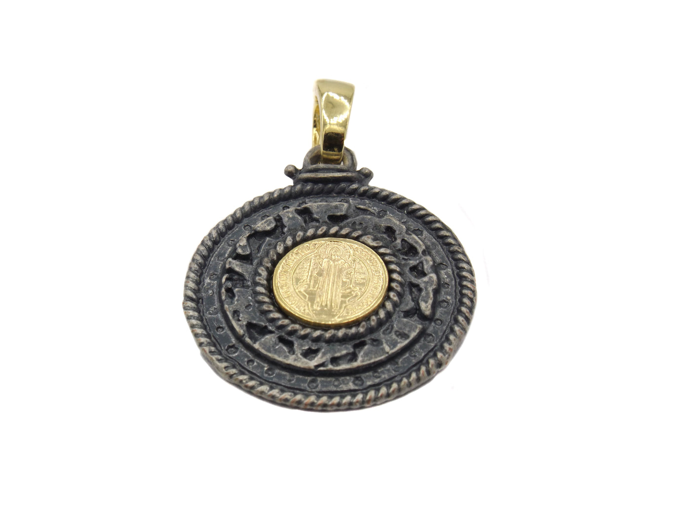 Medalla San Benito 3 cm Enchapado en Oro amarillo y peltre