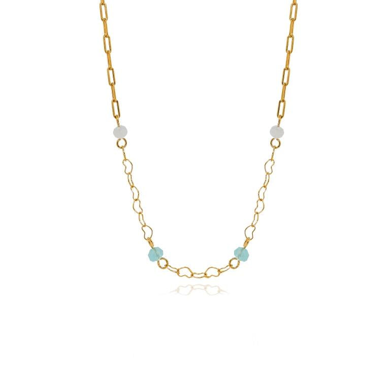 Cadena Corazón Cristal en Tonos Celeste Pastel Enchapado en Oro